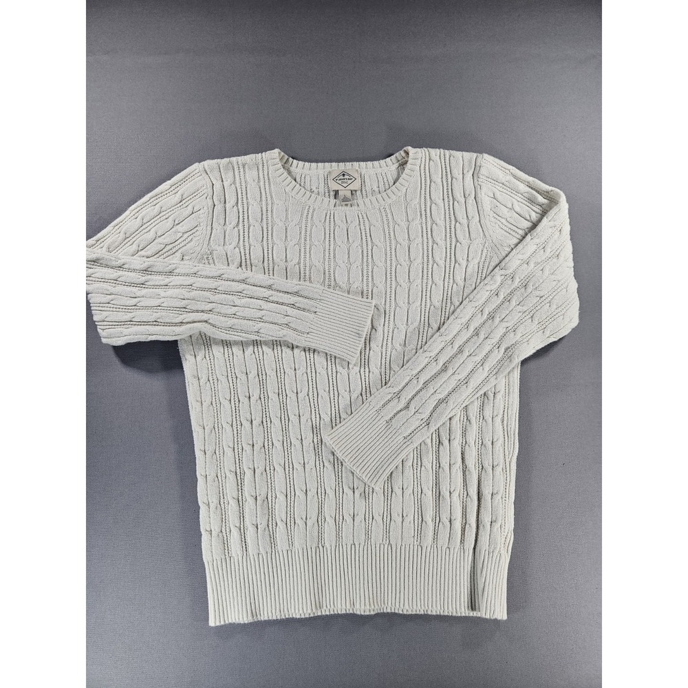 St. John's Bay Cream Ivory Cable Knit Crewneck Sweater Preppy L